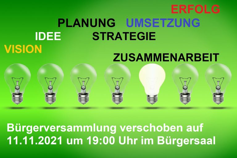 Bürgerversammlung im Bürgersaal kurzfristig verschoben auf 11.11.2021 um 19:00 Uhr